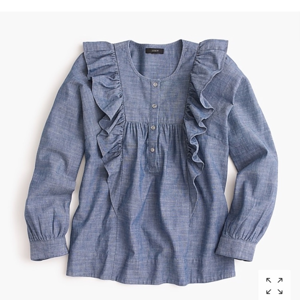 Jcrew ruffle chambray blouse.